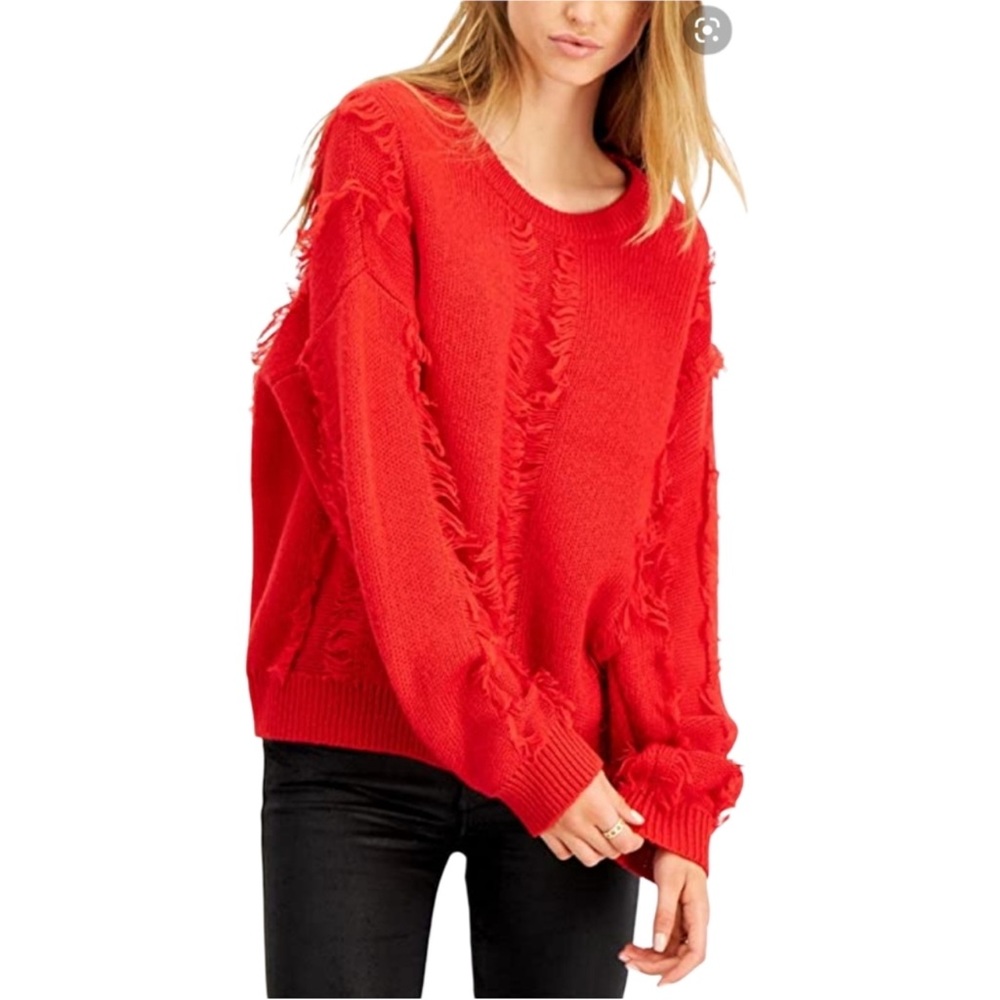 Bar III Red Fringe Sweater, Large